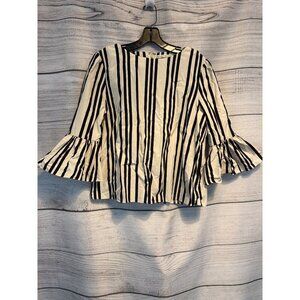 Alice + Olivia Bernice Striped Ruffle Sleeve Top Size L